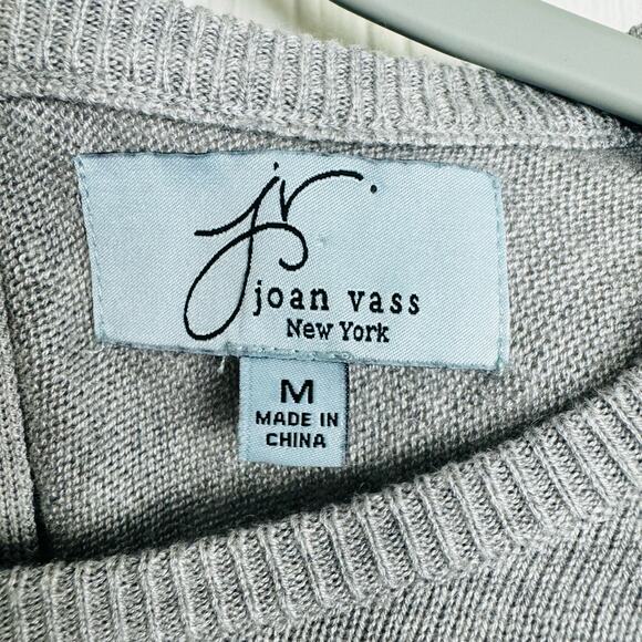 Joan Vass Gray Cashmere Rayon Blend Sweater Top Long Sleeve Zip Back Size Medium - Picture 8 of 11